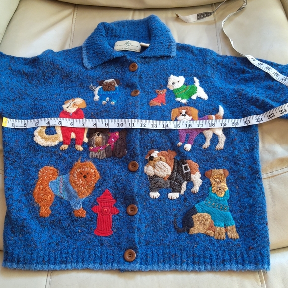 Design Options by Philip& Jane Gordon blue vintage sweater cardigan dogs puppies - Picture 13 of 13